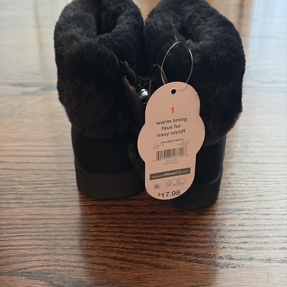 Size 1 black boots with fur trim. - Picture 3 of 5